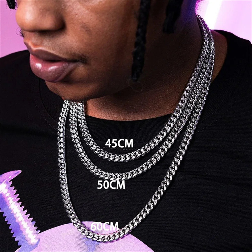 Hip-Hop Cuban-Kettenhalskette, Rock Edelstahl Basic Kette Männer Halskette, schlichte Halskette für Frauen, modischer Party-Schmuck