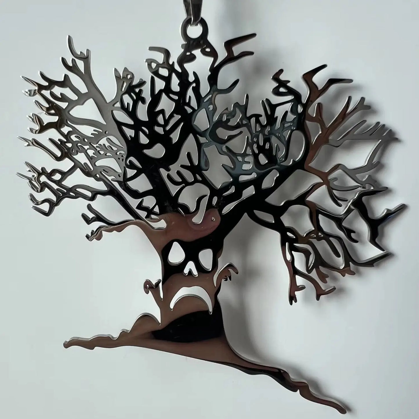 2025 Halloween gruseliger Baum-Anhänger, exquisites Edelstahl „Baum des Lebens“ Halskette, Ketten-Halskette, Punk Hip-Hop lustiger Schmuck
