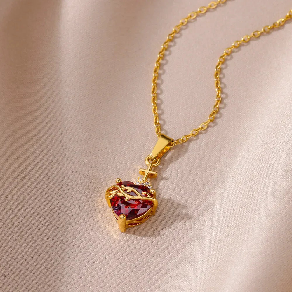 Edelstahl-Halskette mit Zirkon-Herz-Kreuz für Damen und Mädchen, Kette, Liebes-Halskette, Vintage-ästhetischer Modeschmuck, Geschenk