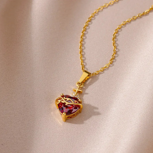 Edelstahl-Halskette mit Zirkon-Herz-Kreuz für Damen und Mädchen, Kette, Liebes-Halskette, Vintage-ästhetischer Modeschmuck, Geschenk