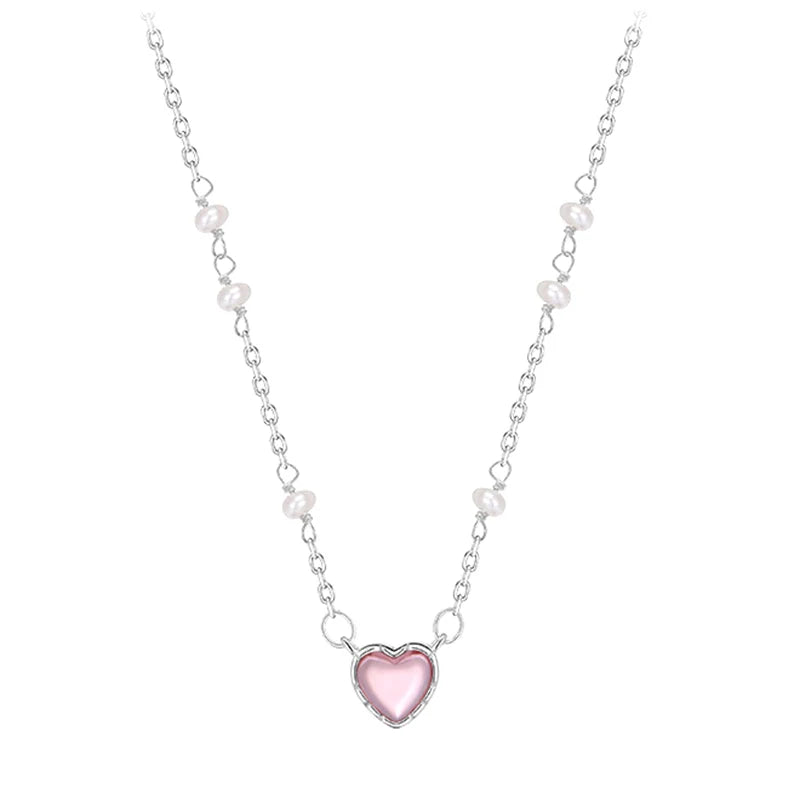 Koreanische Halskette mit rosa Herzform für Damen, modischer glänzender Kristallanhänger, Strasskette, Party-ästhetischer Schmuck, Geschenk