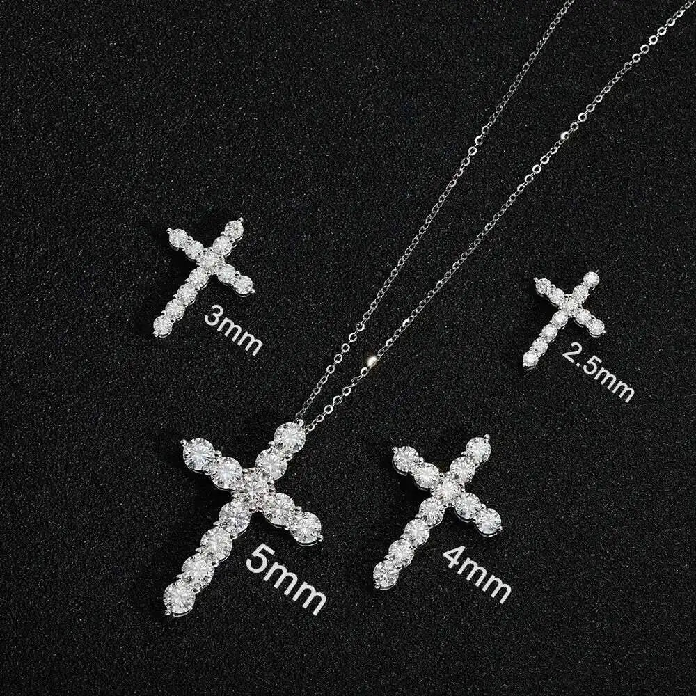 Voller Moissanit-Kreuzanhänger, Original Sterg Silberkette, weißvergoldet, feine Halskette für Damen, Schmuck