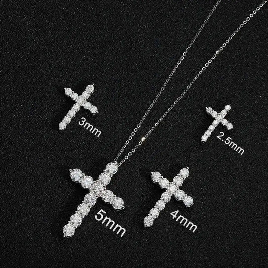 Voller Moissanit-Kreuzanhänger, Original Sterg Silberkette, weißvergoldet, feine Halskette für Damen, Schmuck