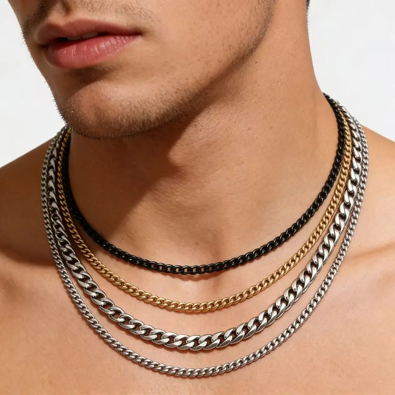 Klassische vielseitige Edelstahl-Cuban-Link-Kette Halskette für Männer und Frauen, Basic Punk Panzerkette Schmuckzubehör