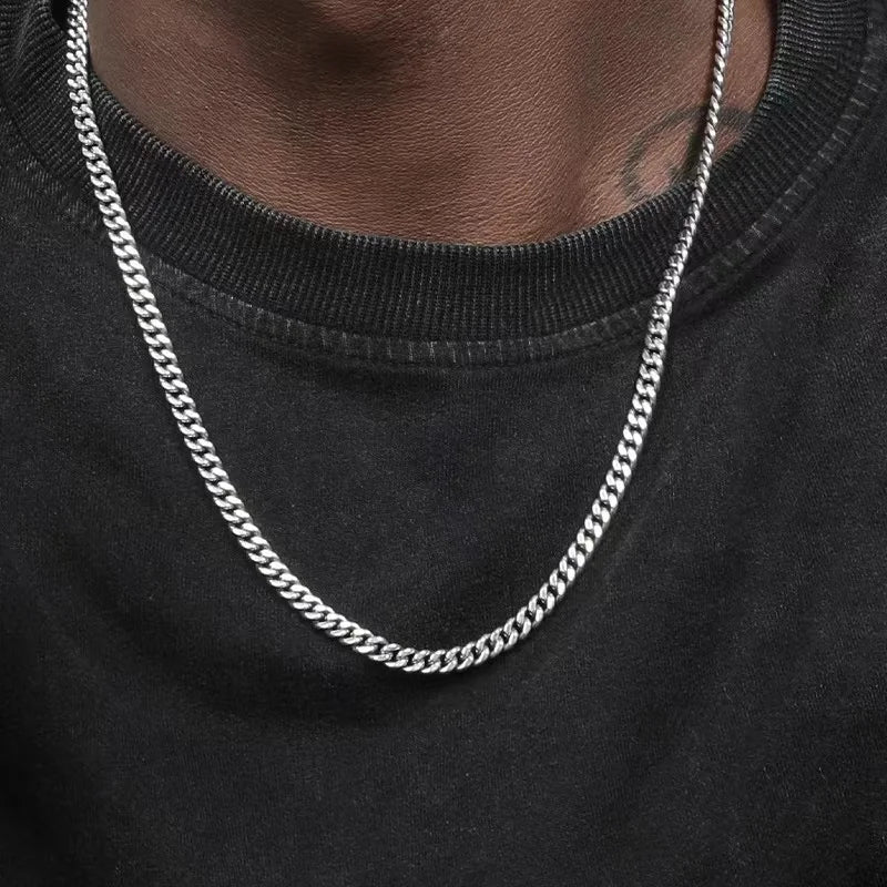 Hip-Hop Cuban-Kettenhalskette, Rock Edelstahl Basic Kette Männer Halskette, schlichte Halskette für Frauen, modischer Party-Schmuck