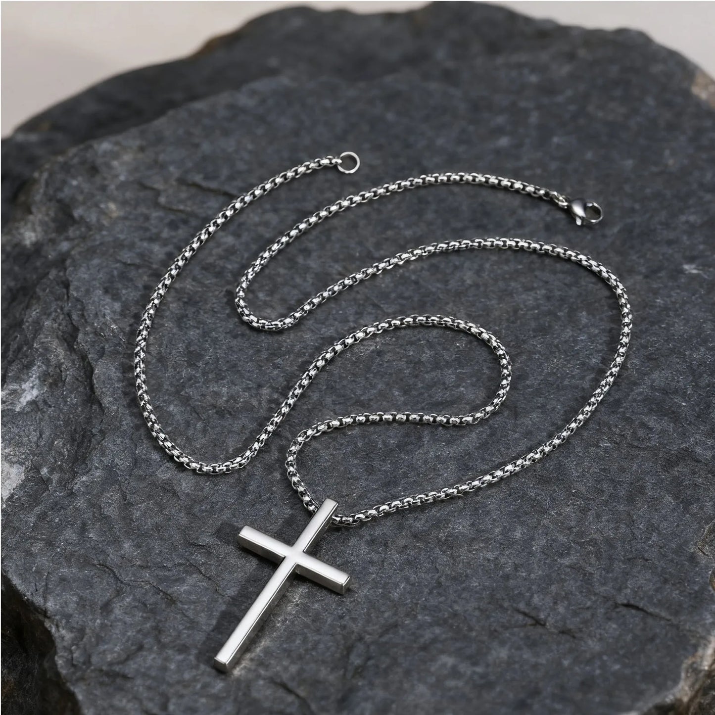 Edelstahl-Kreuzhalskette für Herren und Jungen, silberfarbener schlichter Kreuzanhänger, klassische Hip-Hop-Punk-Schmuck, Geschenk