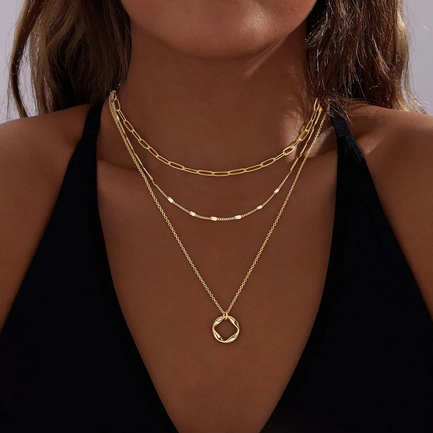 Mehrlagige 14K vergoldete Halsketten für Damen