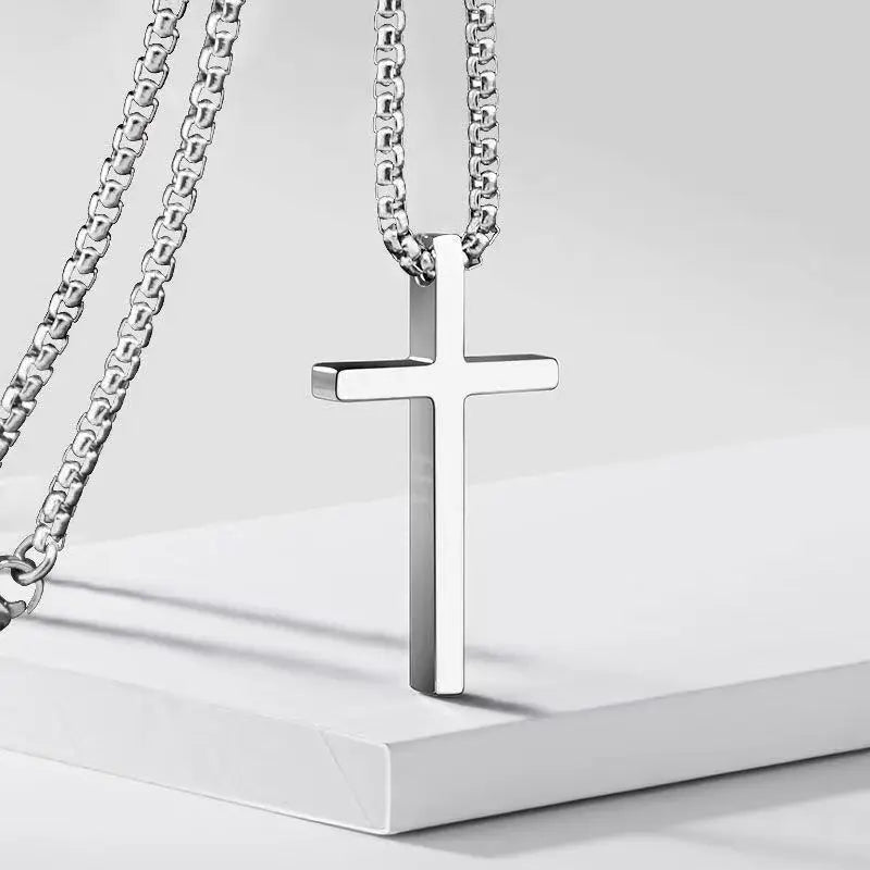Edelstahl-Kreuzhalskette für Herren und Jungen, silberfarbener schlichter Kreuzanhänger, klassische Hip-Hop-Punk-Schmuck, Geschenk
