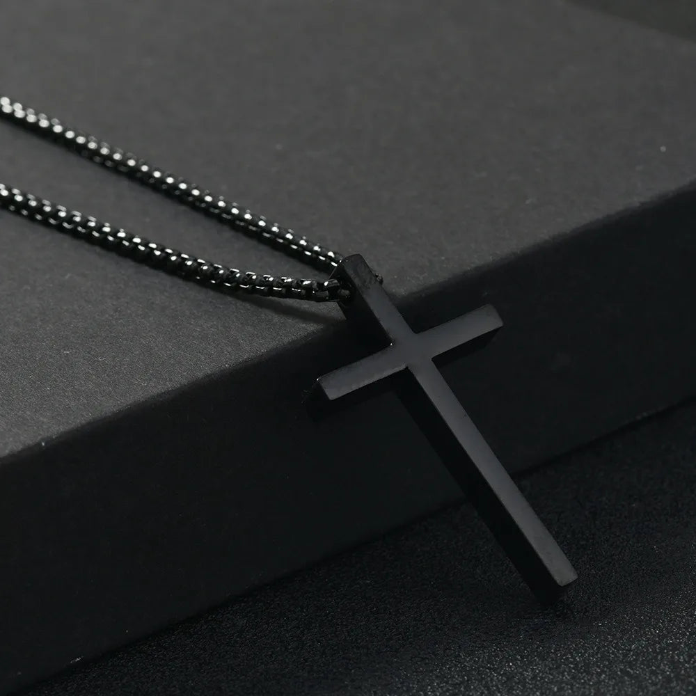 Edelstahl-Kreuzhalskette für Herren und Jungen, silberfarbener schlichter Kreuzanhänger, klassische Hip-Hop-Punk-Schmuck, Geschenk