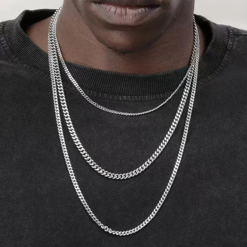 Hip-Hop Cuban-Kettenhalskette, Rock Edelstahl Basic Kette Männer Halskette, schlichte Halskette für Frauen, modischer Party-Schmuck