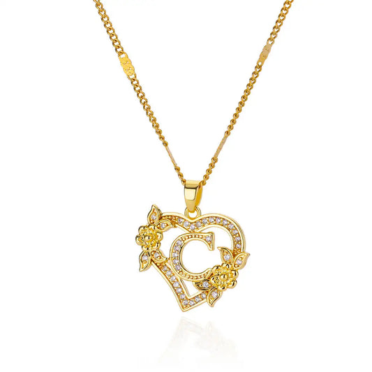 Herz-Anfangsbuchstaben-Halsketten für Damen, goldfarbene Edelstahlkette, A–Z Alphabet-Anhänger-Halskette, Geburtstags-Schmuckgeschenk