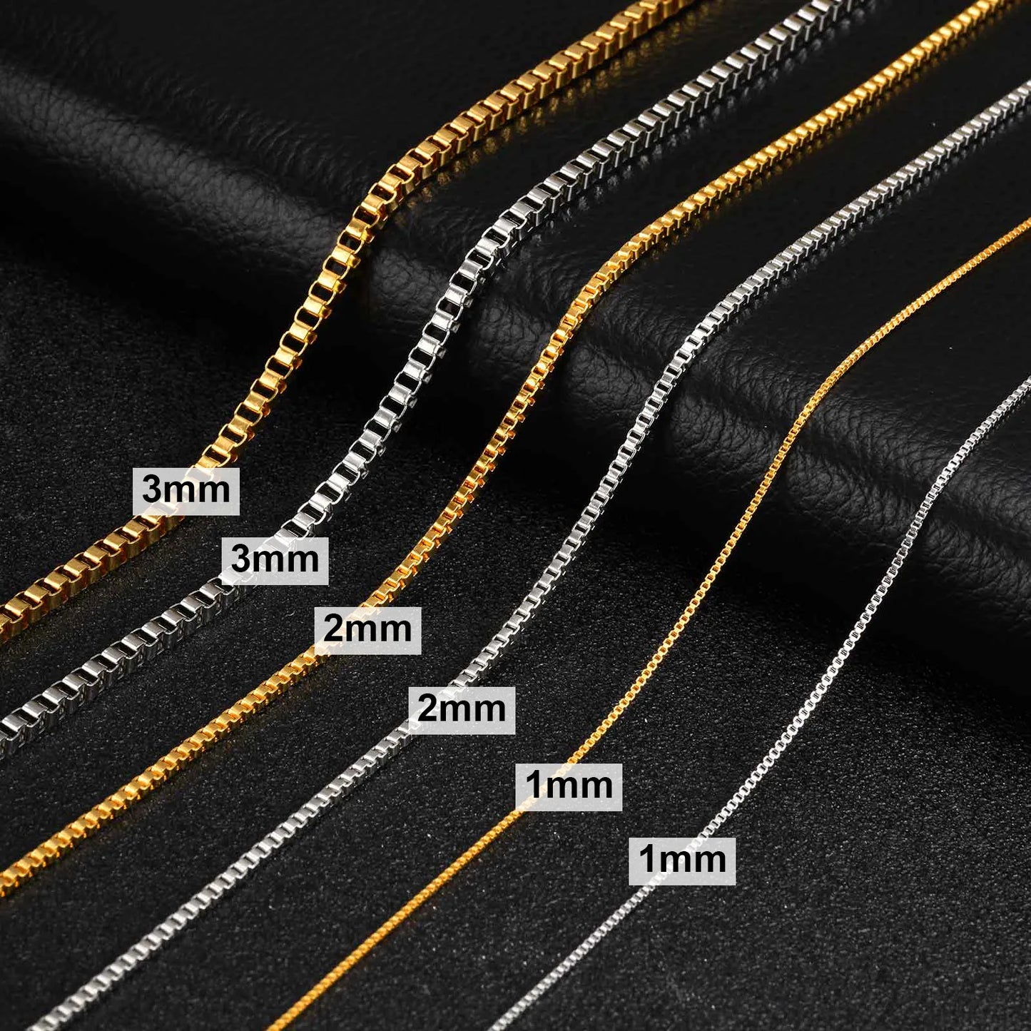 1/2/3 mm dünne Halskette für Damen und Herren, quadratische Box-Kettenglieder aus Edelstahl, Unisex-Schmuckgeschenk