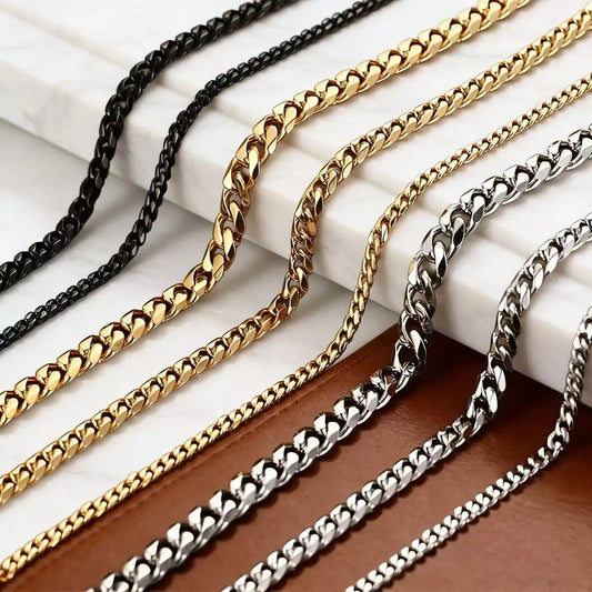 Klassische vielseitige Edelstahl-Cuban-Link-Kette Halskette für Männer und Frauen, Basic Punk Panzerkette Schmuckzubehör