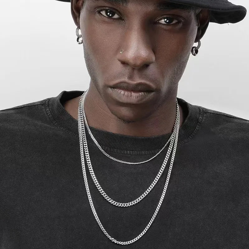Hip-Hop Cuban-Kettenhalskette, Rock Edelstahl Basic Kette Männer Halskette, schlichte Halskette für Frauen, modischer Party-Schmuck