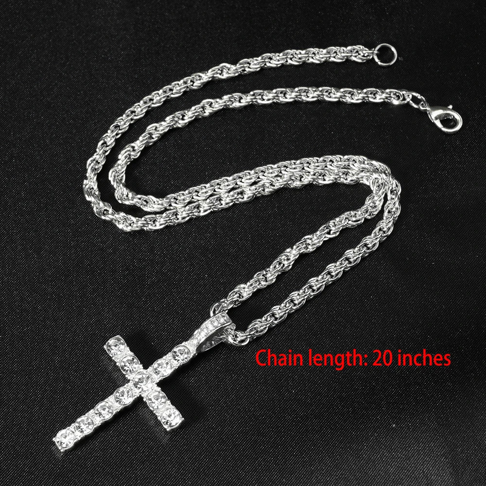 Neue „Iced-Out“ Halskette mit gestapelten Kreuzanhängern für Herren, mit 13 mm Cuban-Kette, Hip-Hop-Kreuz mit Strasssteinen, Schmuckanhänger, Geschenk