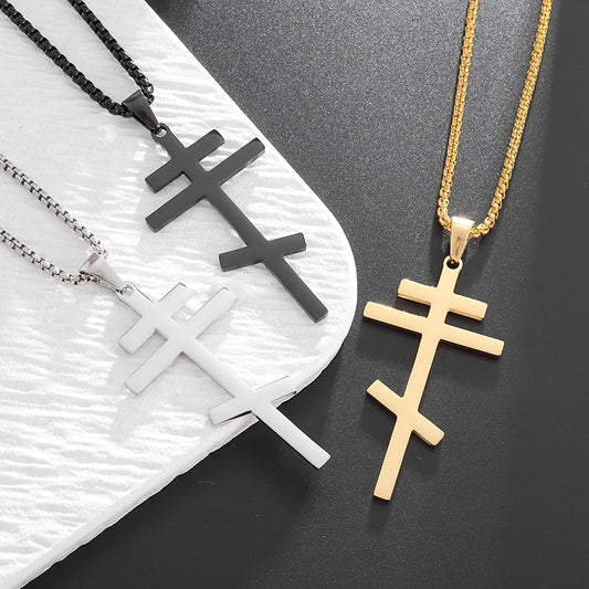 Orthodoxes Kreuz Edelstahl-Anhänger, christliche ewige Kirche, inspirierende Nika-Halskette für Männer und Frauen, modisches Schmuckgeschenk