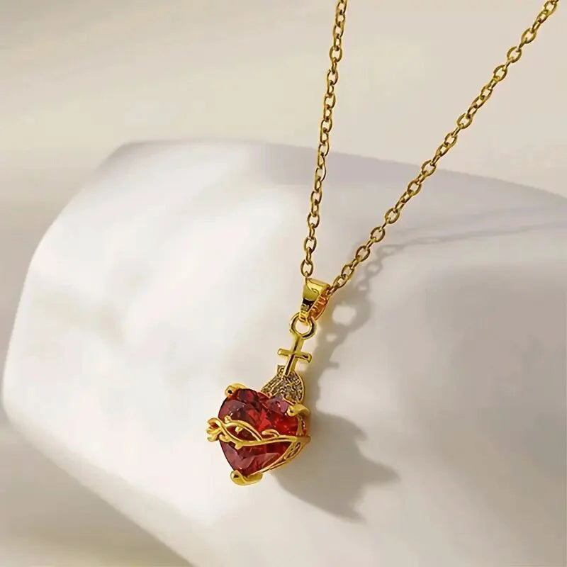 Edelstahl-Halskette mit Zirkon-Herz-Kreuz für Damen und Mädchen, Kette, Liebes-Halskette, Vintage-ästhetischer Modeschmuck, Geschenk