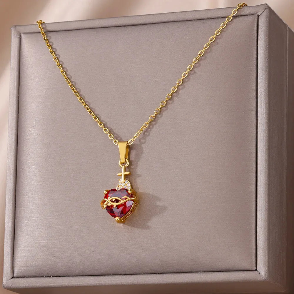 Edelstahl-Halskette mit Zirkon-Herz-Kreuz für Damen und Mädchen, Kette, Liebes-Halskette, Vintage-ästhetischer Modeschmuck, Geschenk