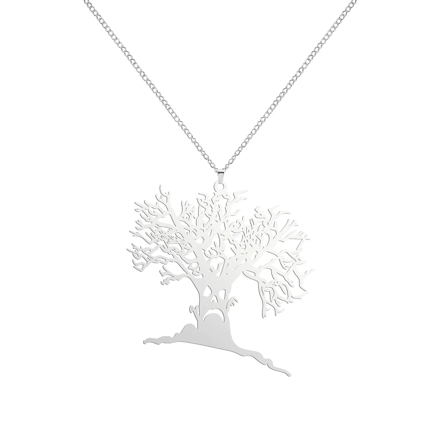 2025 Halloween gruseliger Baum-Anhänger, exquisites Edelstahl „Baum des Lebens“ Halskette, Ketten-Halskette, Punk Hip-Hop lustiger Schmuck