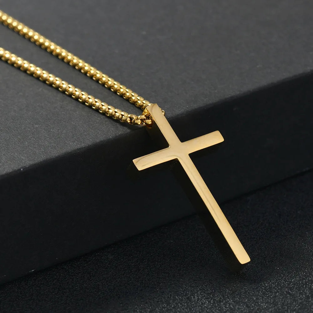 Edelstahl-Kreuzhalskette für Herren und Jungen, silberfarbener schlichter Kreuzanhänger, klassische Hip-Hop-Punk-Schmuck, Geschenk
