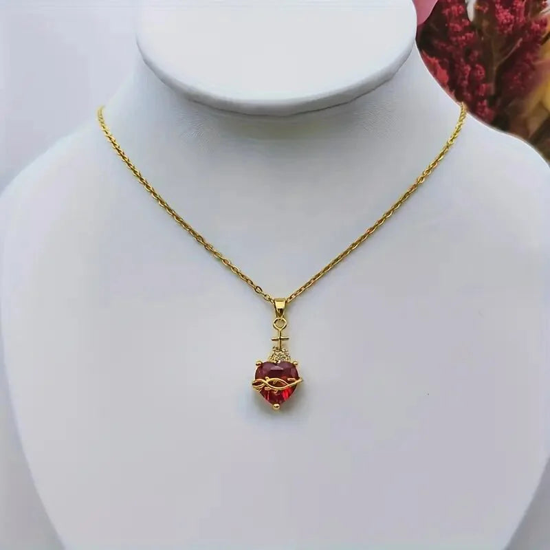 Edelstahl-Halskette mit Zirkon-Herz-Kreuz für Damen und Mädchen, Kette, Liebes-Halskette, Vintage-ästhetischer Modeschmuck, Geschenk