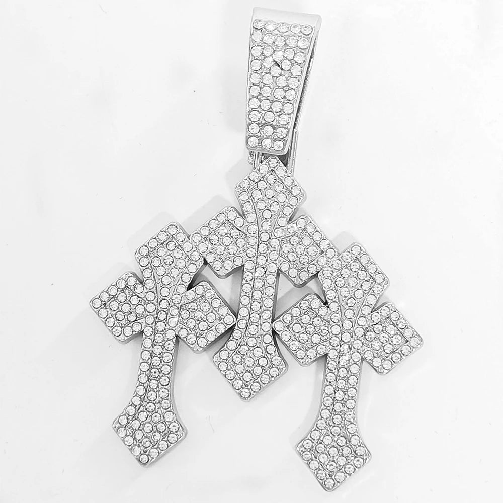Neue „Iced-Out“ Halskette mit gestapelten Kreuzanhängern für Herren, mit 13 mm Cuban-Kette, Hip-Hop-Kreuz mit Strasssteinen, Schmuckanhänger, Geschenk